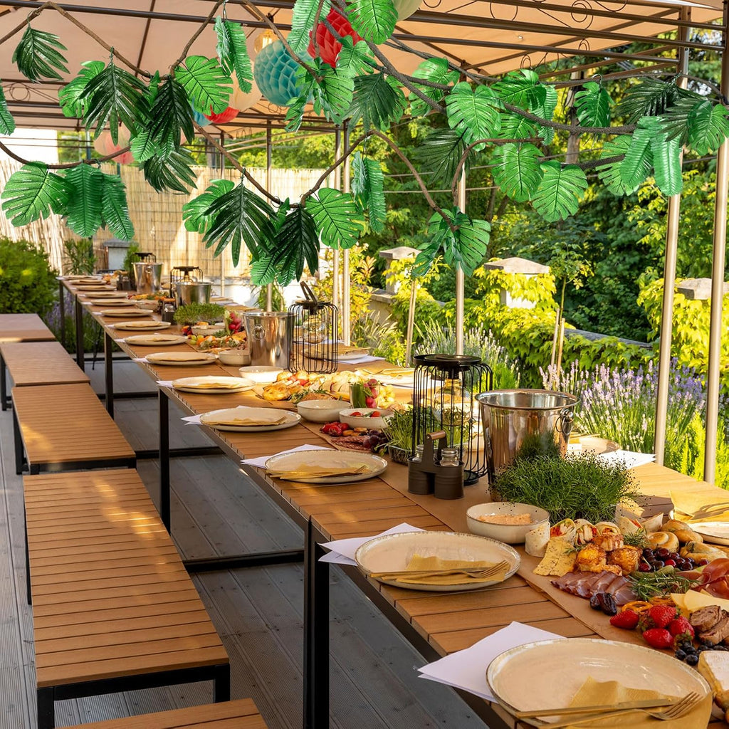 Preboun 40ft Jungle Theme Party Decorations Tropical Rainforest Leaves Safari Artificial Rattan Decoration with 100 Pcs Fake Tropical Palm Leaves for Indoor Outdoor Forest Garden Party Decor