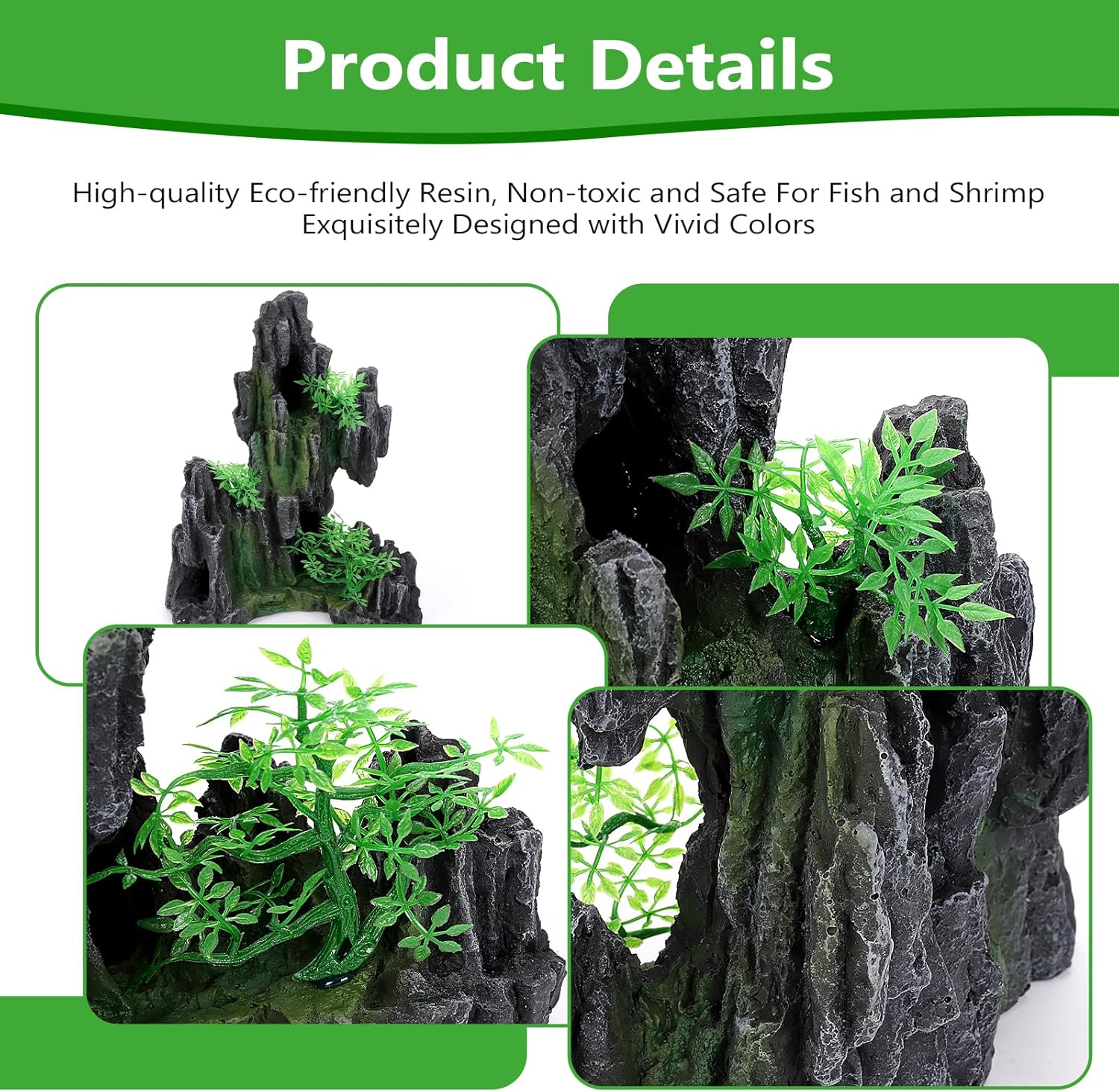 Large Rockery Aquarium Decoration Resin - Mountain View Stone Fish Tank Ornament with Small Caves-Approx. 9.7" L x 5.9" W x 11.8" H(Rockery)