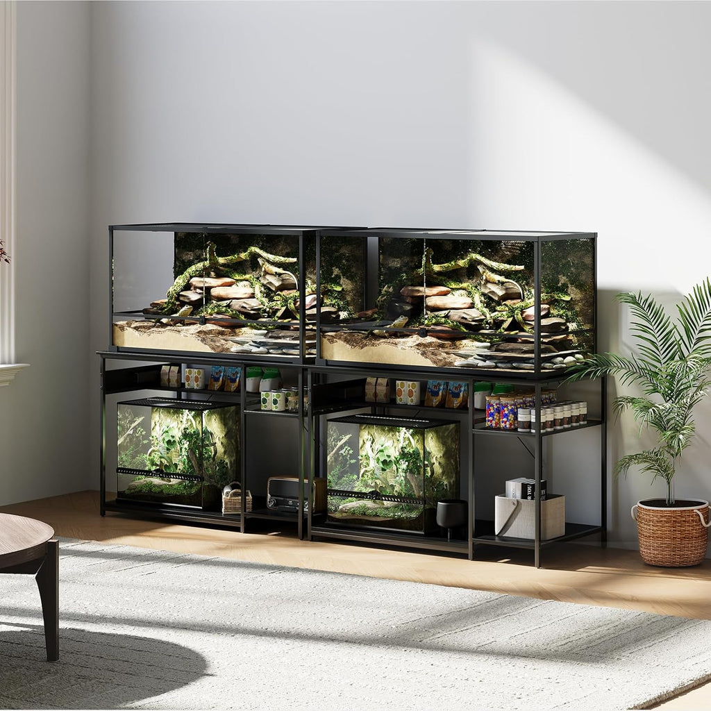 120 Gallon Fish Tank Stand with Power Outlets, Heavy Duty Large Aquarium Stand with Light, Double Reptile Tank Turtle Terrariums Table for Fish Tank Accessories Storage,1100LBS Capacity