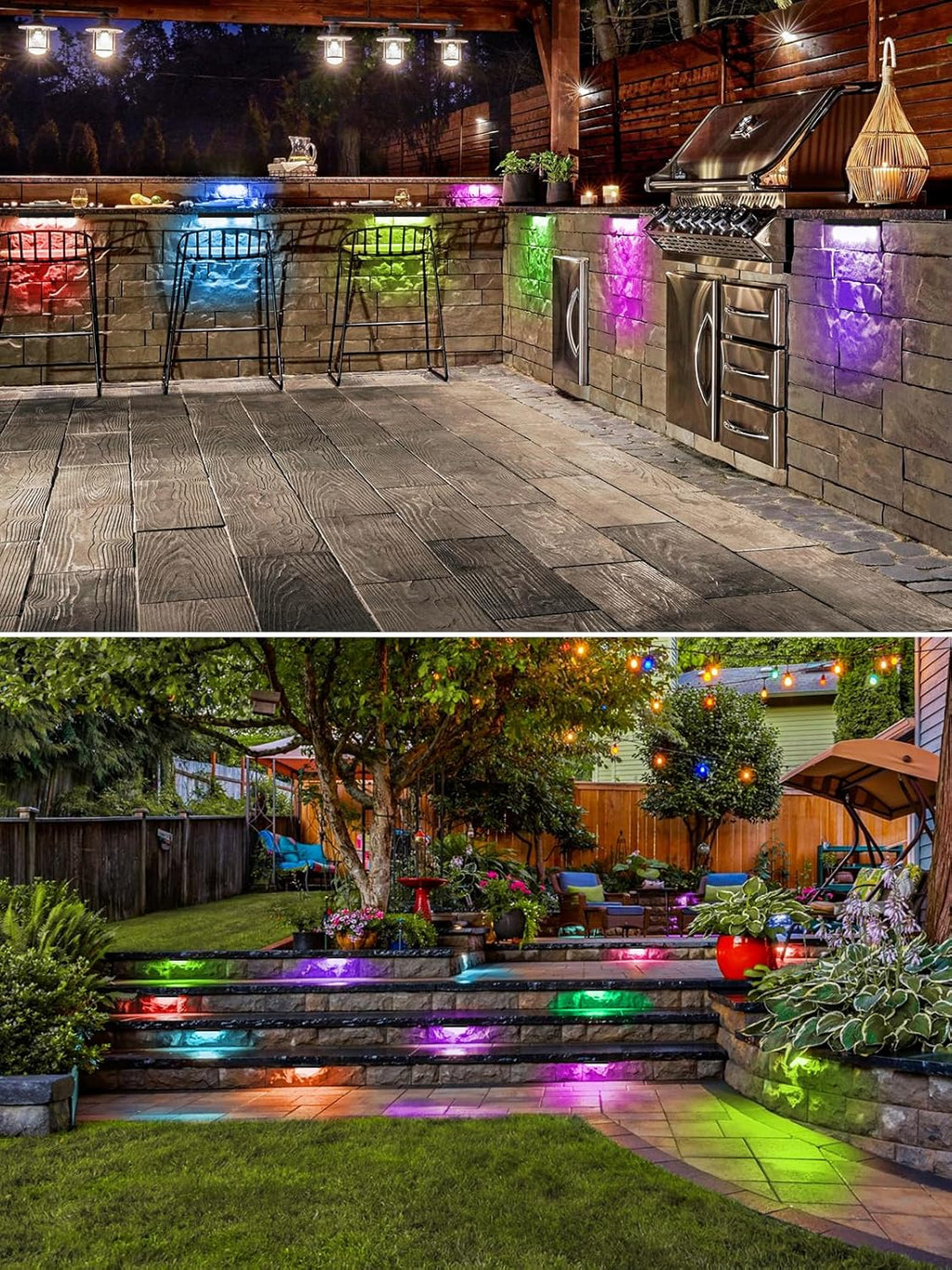 5W RGB Retaining Wall Lights 7 inch LED Hardscape Lighting Color Changing Low Voltage Landscape Paver Lights 12V Step Lights Outdoor Waterproof Stair Deck Lighting (6 Pack+Connectors)