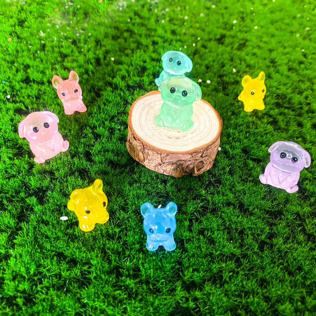 60 Pieces Resin Mini Dogs Luminous Mini Animals 6 Colors Tiny Animals for Crafts Dollhouse Fairy Garden Micro Moss Landscape Aquarium Potted Plant Decor