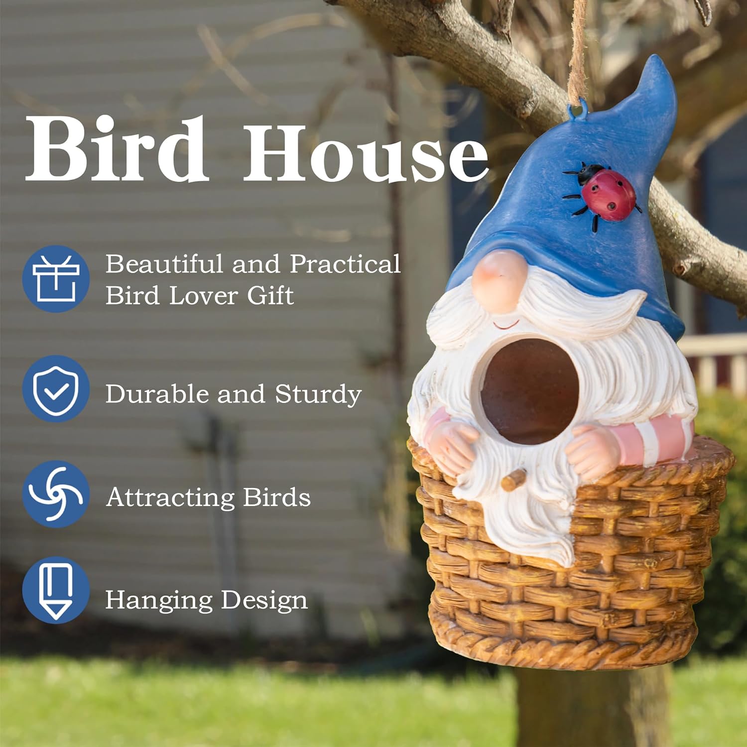 Topadorn Bird House Resin Decoratvie Birdhouse, Hanging Resin Garden Bird House Decoratvie Birdhouse, Blue