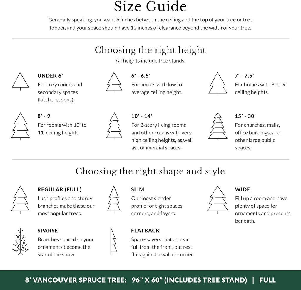 Balsam Hill Vancouver Spruce - Traditional Full Artificial Christmas Tree with Classic Needle Foliage with Premium Stand & Easy Assembly for Indoor Holiday Decorating, LED Clear, 8'