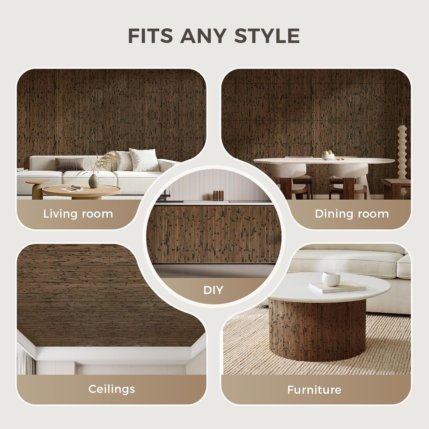 OUZUGIE 1 Pack 96x24 Inch Natural Bamboo Wall Panel – Brown Burned Pole Wrap Paneling for Walls, Ceilings, Cabinets, Furniture – Ideal for Bedroom, Living Room & Office DIY Decor