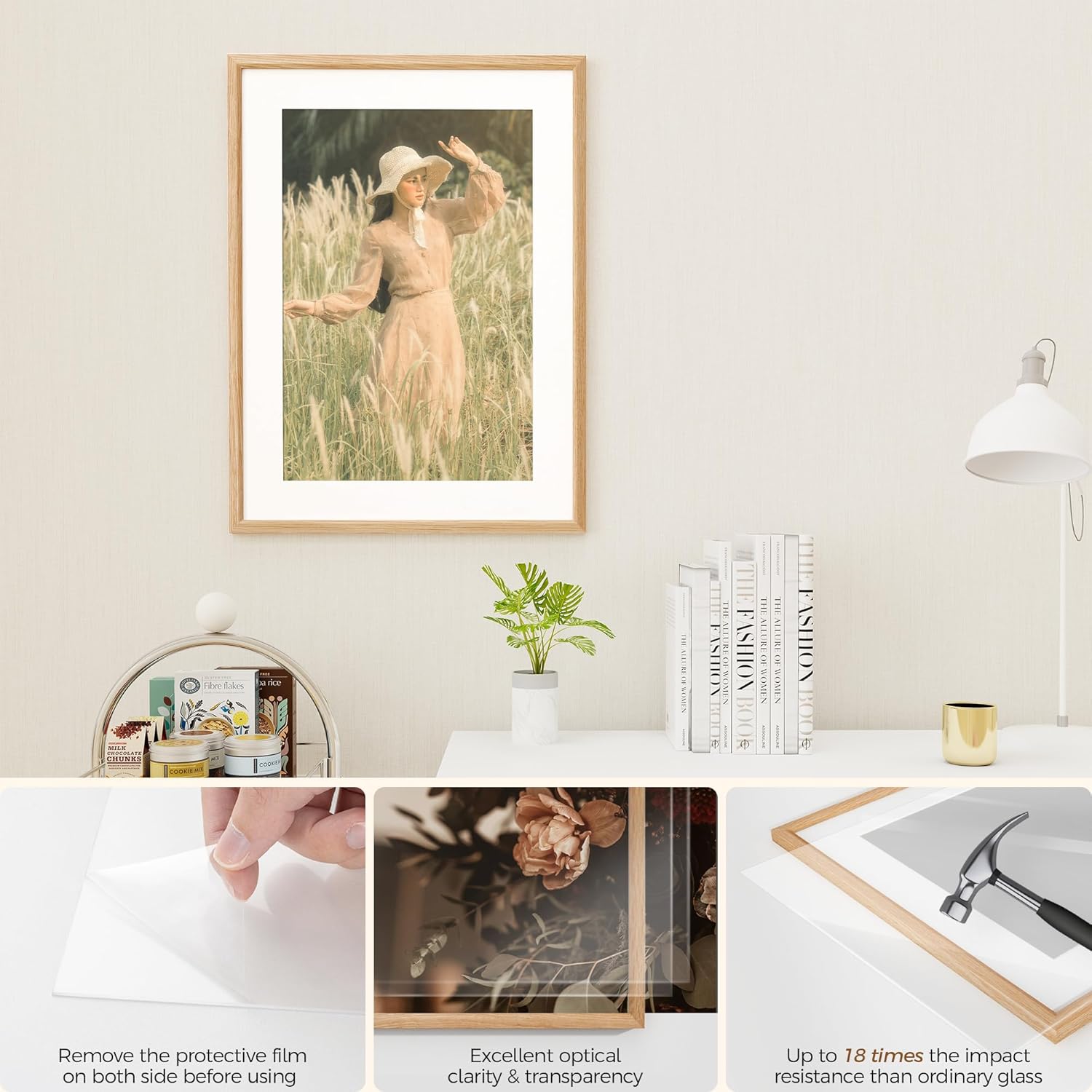 Fun Memories 17x23 Oak Picture Frame for Wall, 17x23 Frame with Matted to 13x19, Solid Wood Picture Frames for Wall Art Photo and Prints (Nature, 1 Pack)