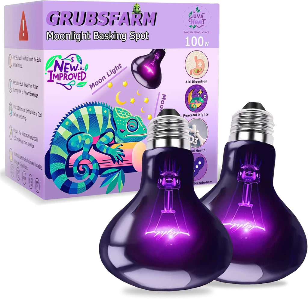 100W Reptile Night Light Bulb, UVA Heat Lamp – Simulated Natural Moonlight Purple Basking Bulb for Bearded Dragon, Lizard, Snake, Turtle, Chameleon, Amphibians, Aquarium & Terrarium Use