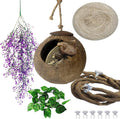 4 PCS Crested Gecko Coconut Hide Natural Lizard Coco Hut Reptile Hanging Nest Flexible Vine Habitat Decoration Bearded Dragon Terrarium Accessories for Tortoise Chameleon Snake Spider