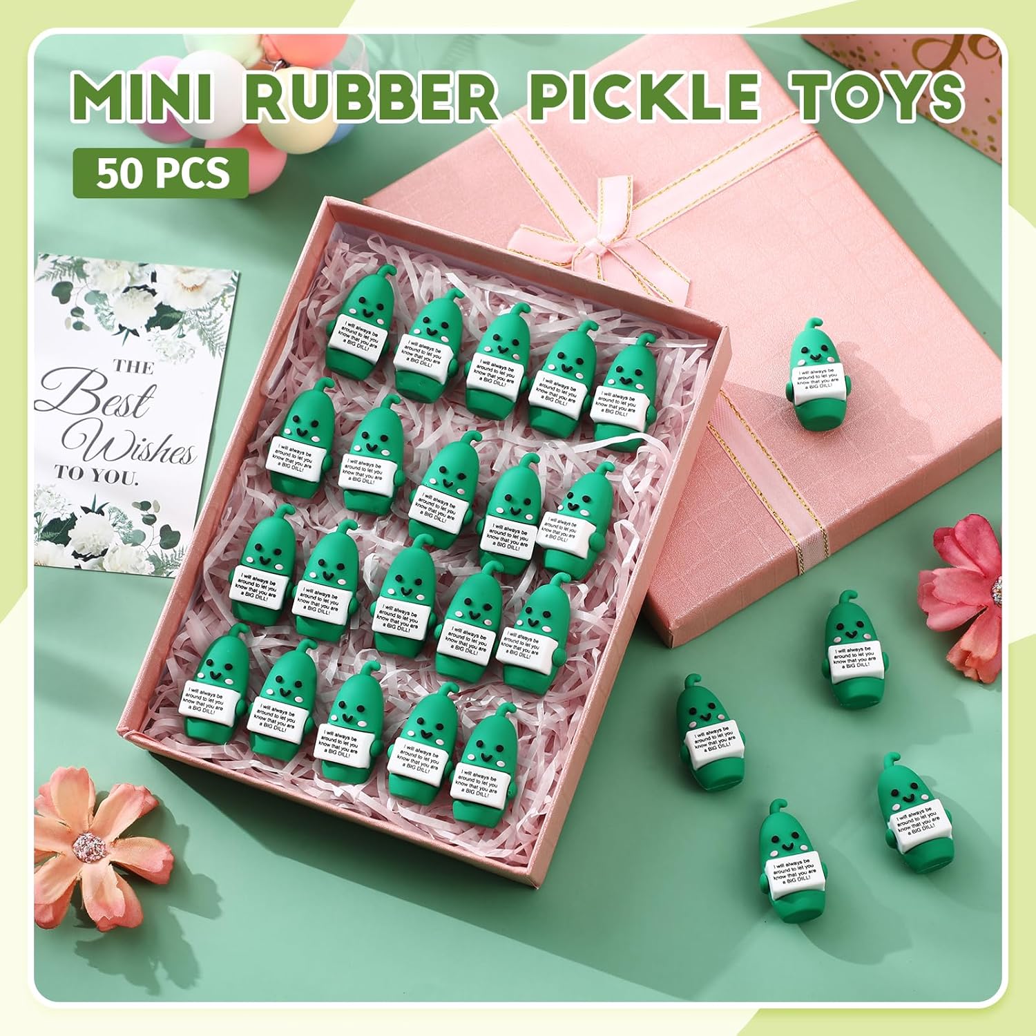Gejoy 50 Pcs Mini Rubber Pickle Toys Positive Gifts Pickle Figures Decorations and Encouragement Birthday Motivational Gifts for Colleague Staff Teacher