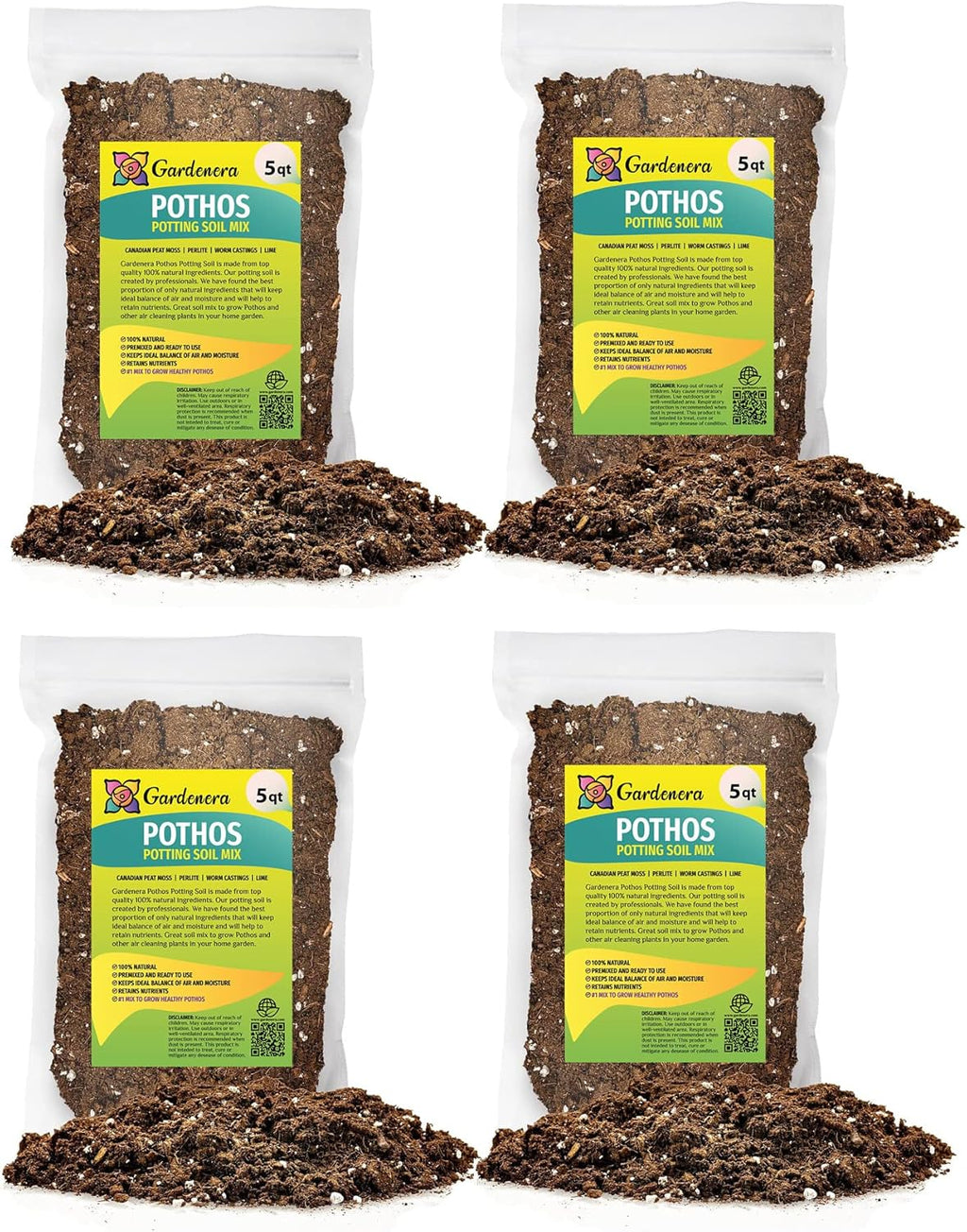 GARDENERA Premium Pothos Potting Soil Mix - Air Cleaning Plant Potting Mix, Soil Mix for Pothos, Parlor Palm, Peace Lily - (2 Quart Bag)