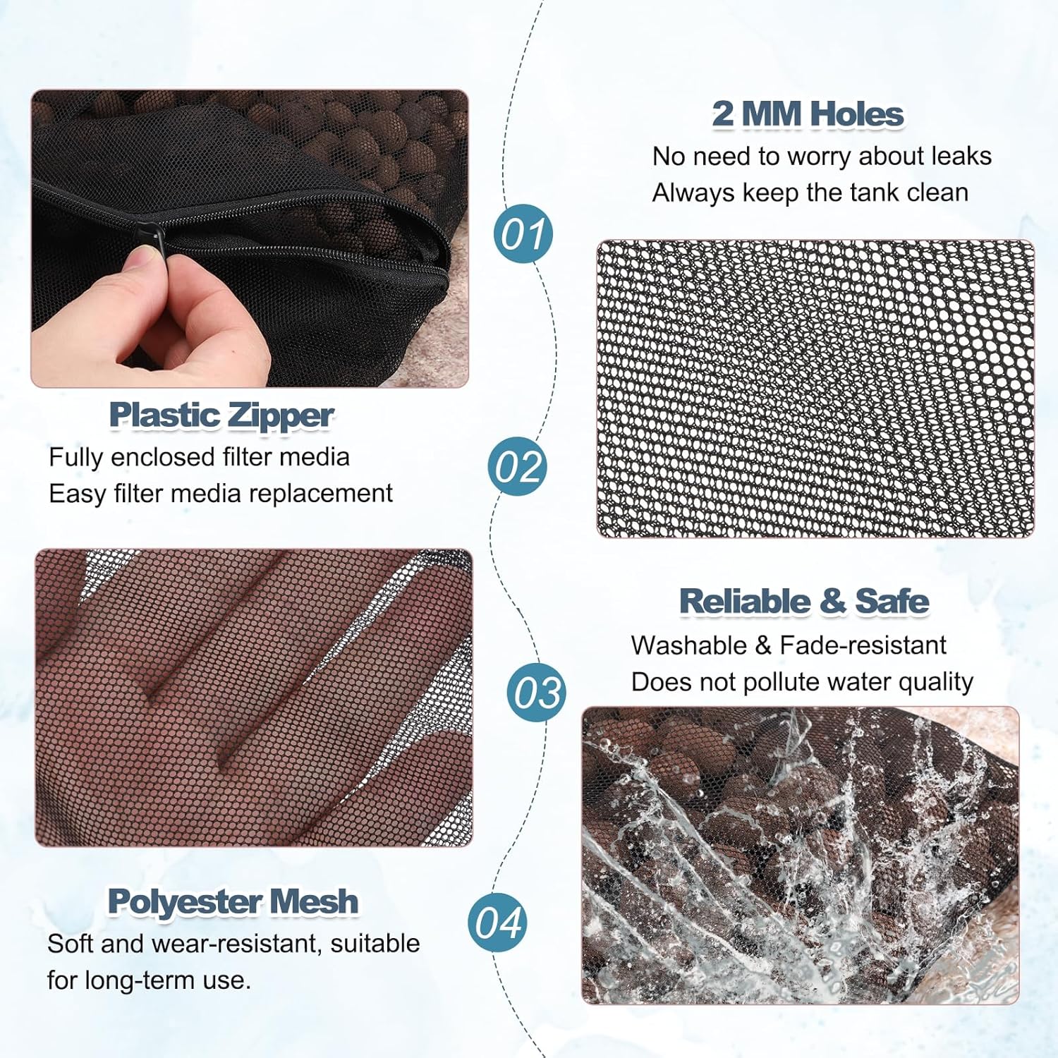 Aquarium Filter Media Bags, Fish Tank Fine Mesh Bag with Zipper Reusable Versatile 14 x 10 Inch, (Black, 10Pcs), Intended for Fish Tank/Aquarium/Pond/Activated Carbon/Ceramic Rings