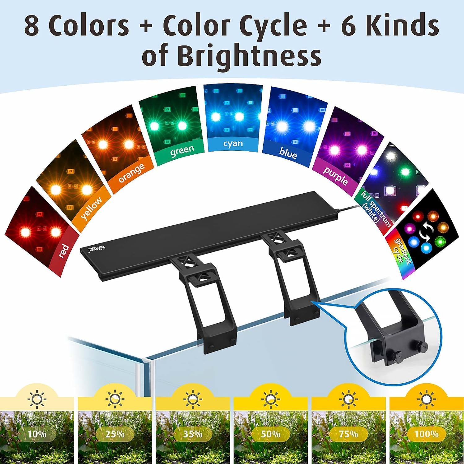 hygger Clip On Full Spectrum Aquarium LED Light, 26W Day-Night Dual Timer Sunrise-Day-Sunset-Moon Fish Tank Light, Adjustable Timer Brightness with 9 Colors for Planted Tank
