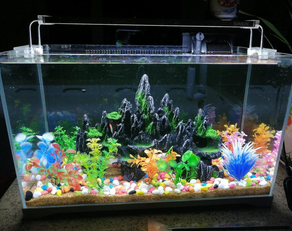 Extra Large Aquarium Decorations - Big Mountain View Ornaments, Come with 1 Little Diver and 2X 4inch Aquarium Plastic Plants