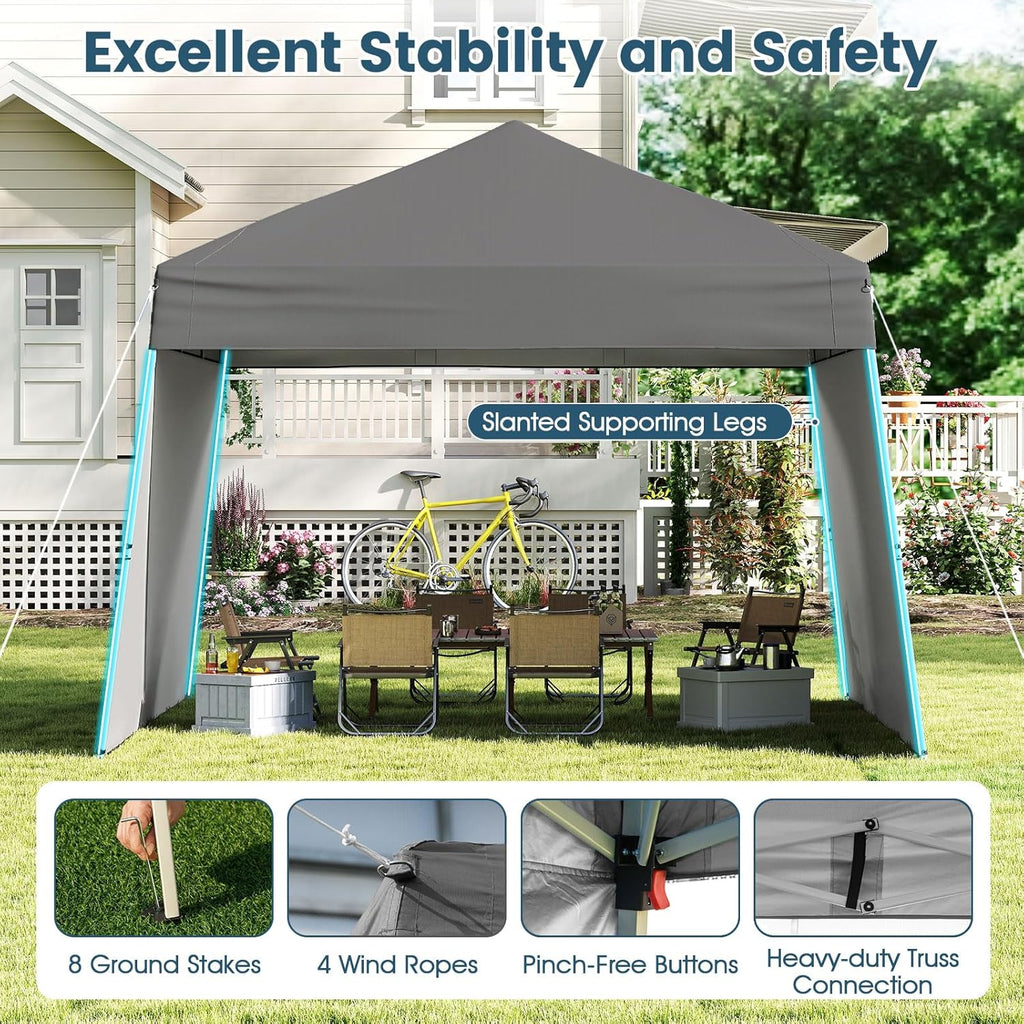 Tangkula 10x9.2 Ft Pop up Canopy with Sidewalls, UPF50+ Outdoor Tent with 8 Stakes, 4 Wind Ropes, Carry Bag, Portable Canopy Tent with Awnings for Camping, Patio, Market