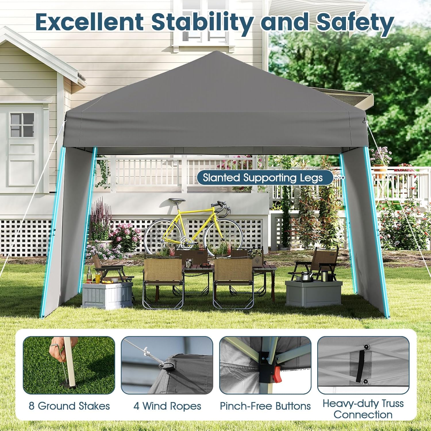 Tangkula 10x9.2 Ft Pop up Canopy with Sidewalls, UPF50+ Outdoor Tent with 8 Stakes, 4 Wind Ropes, Carry Bag, Portable Canopy Tent with Awnings for Camping, Patio, Market