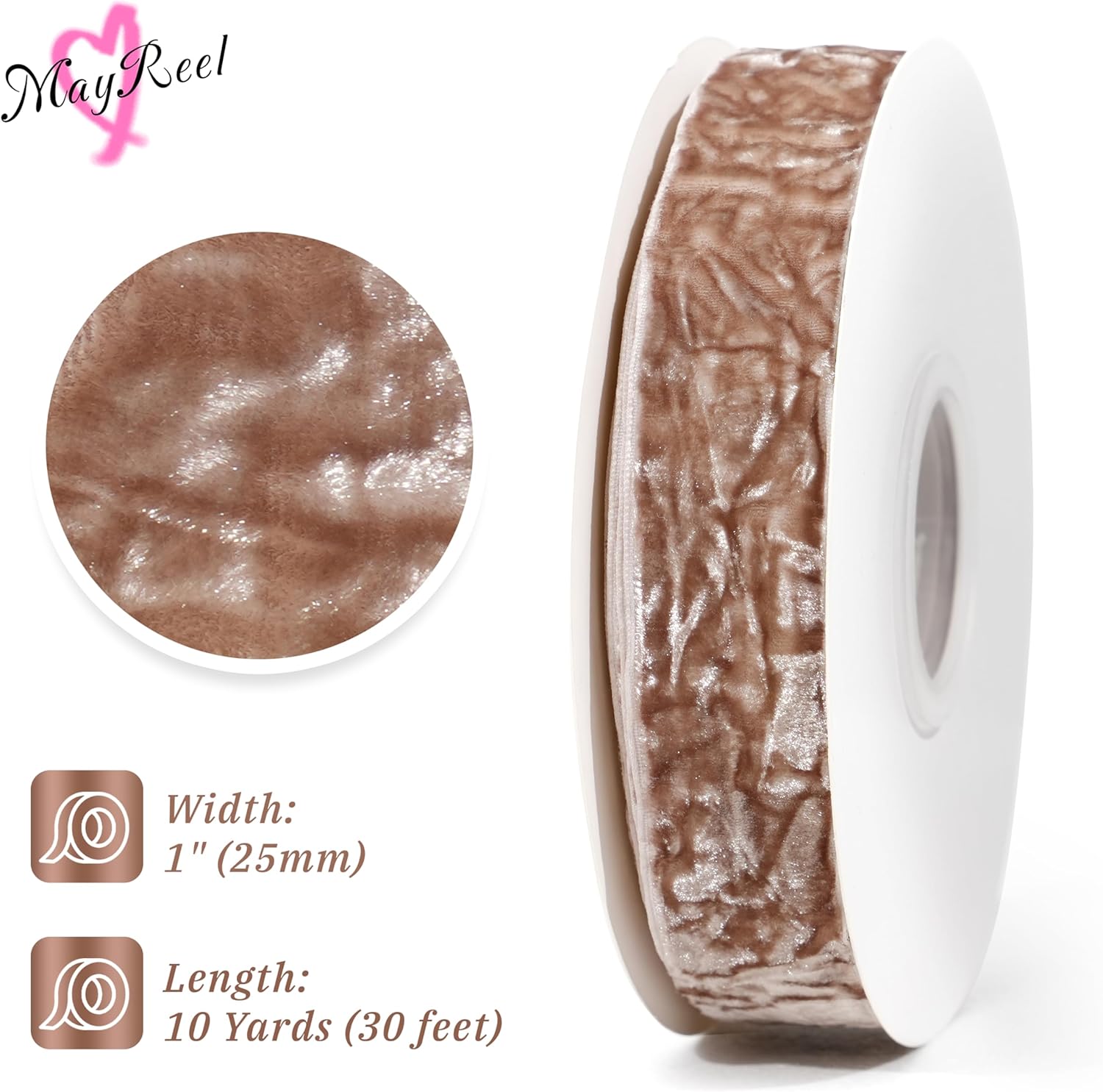 MAYREEL Taupe Crushed Velvet Ribbon 1 Inch Beige Vintage Ribbon for Flower Bouquets Wedding Invitations Crafts Gift Wrapping Party Favor Boxes 10 Yards
