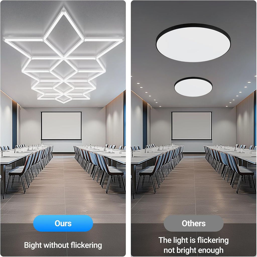 Rhombus LED Garage Light - Hexagonal Snow Lights, 710W 78100LM Super Bright Garage Ceiling Lights, Larger Size Honeycomb Light for Warehouse, Workshop, Gym, Car Basement