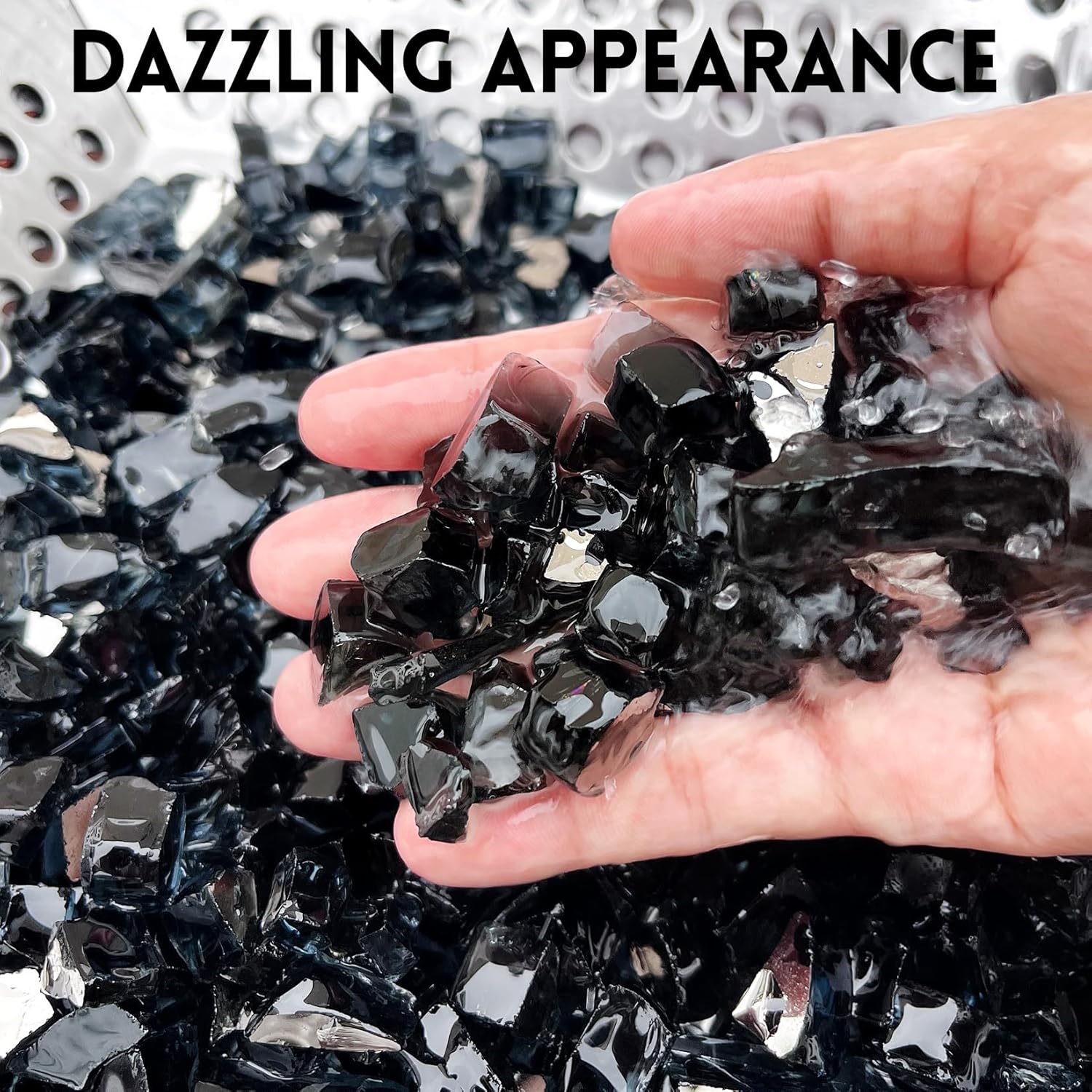 GasSaf 1/2 Inch Fire Glass Reflective Tempered Fireglass Cut Crushed FireGlass for Fire Pit, Fireplace, Replaces Existing Gas Logs & Lava Rocks (20 Pound)(Black Reflective)