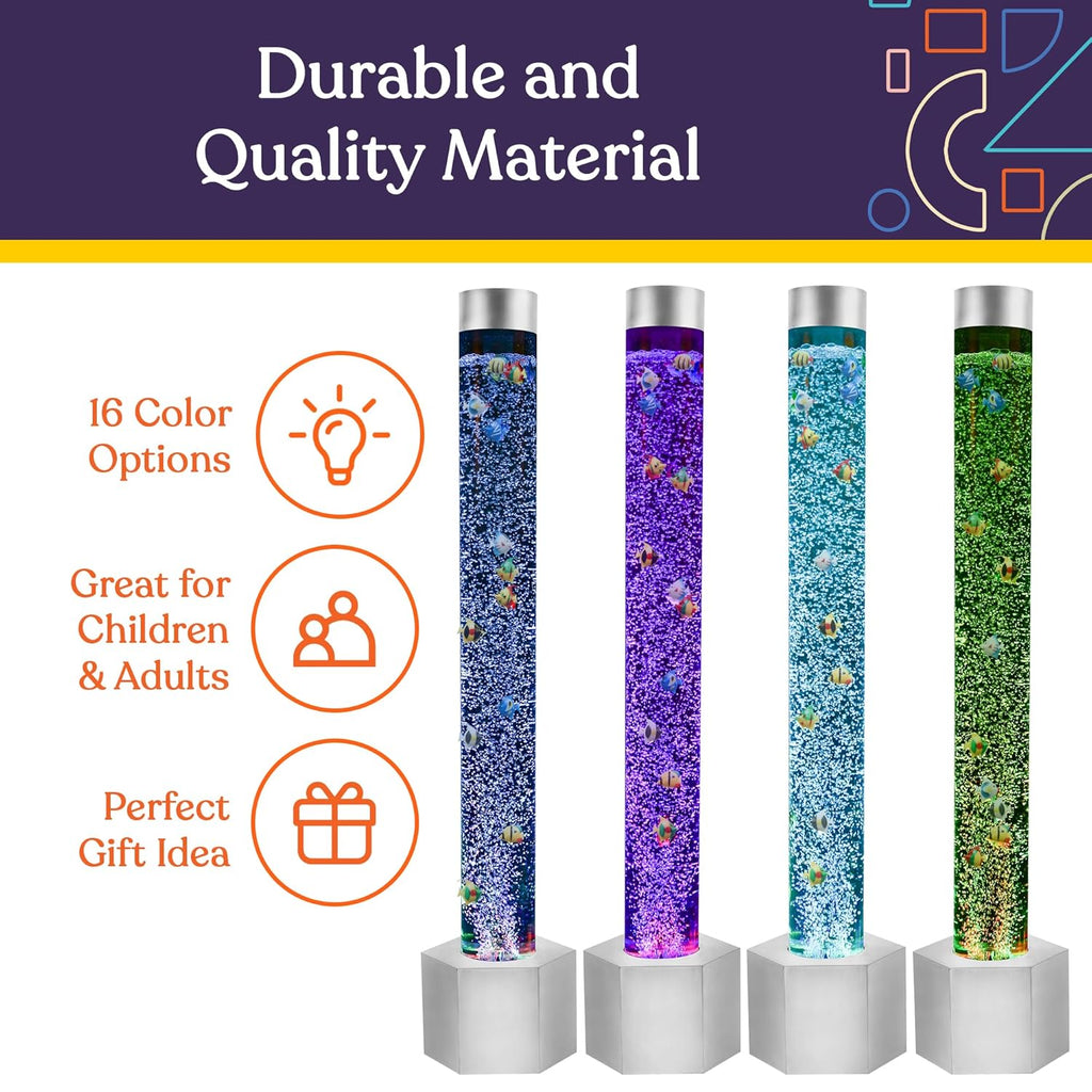 Special Supplies Aquarium Sensory Fish Bubble Light Tube with 16 LED Color Changing Nightlight Effect, Remote Control-Includes 12 Fish, Floor Standing Lamp for Kids and Adults (5 ft) (Hexagon)