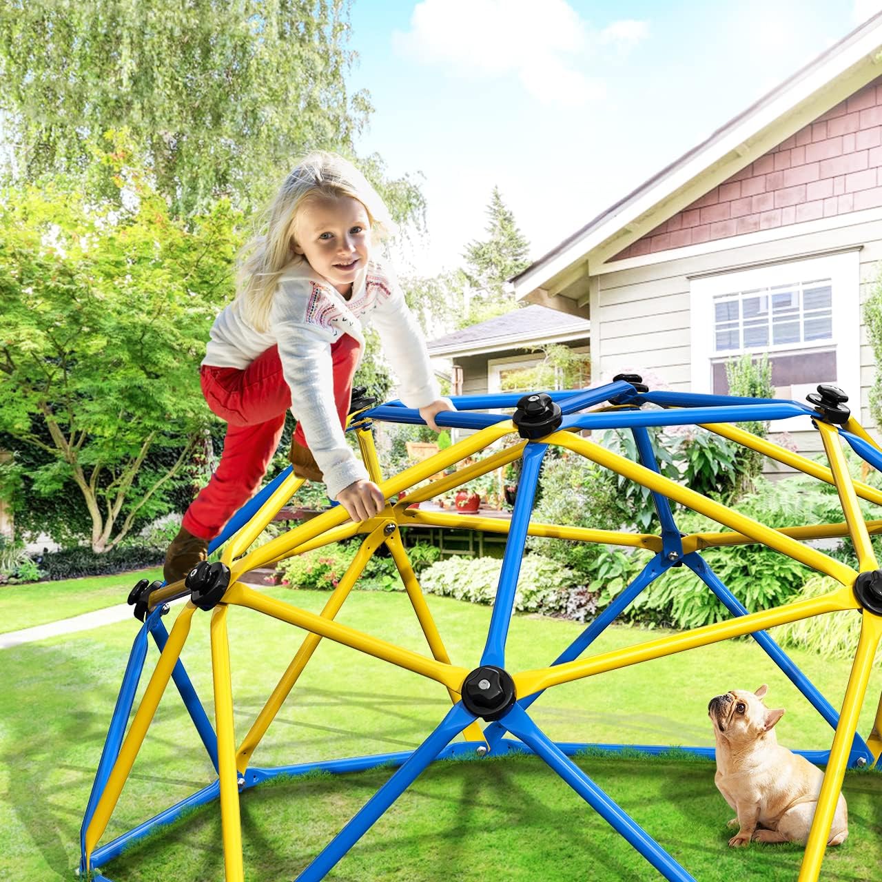GIKPAL Climbing Dome, Upgraded 6FT Geometric Dome Climber with Climbing Grip for Kids Indoor Outdoor Play Equipment, Supports 600LBS Jungle Gym Playground Backyard Play Centre, Easy Assembly