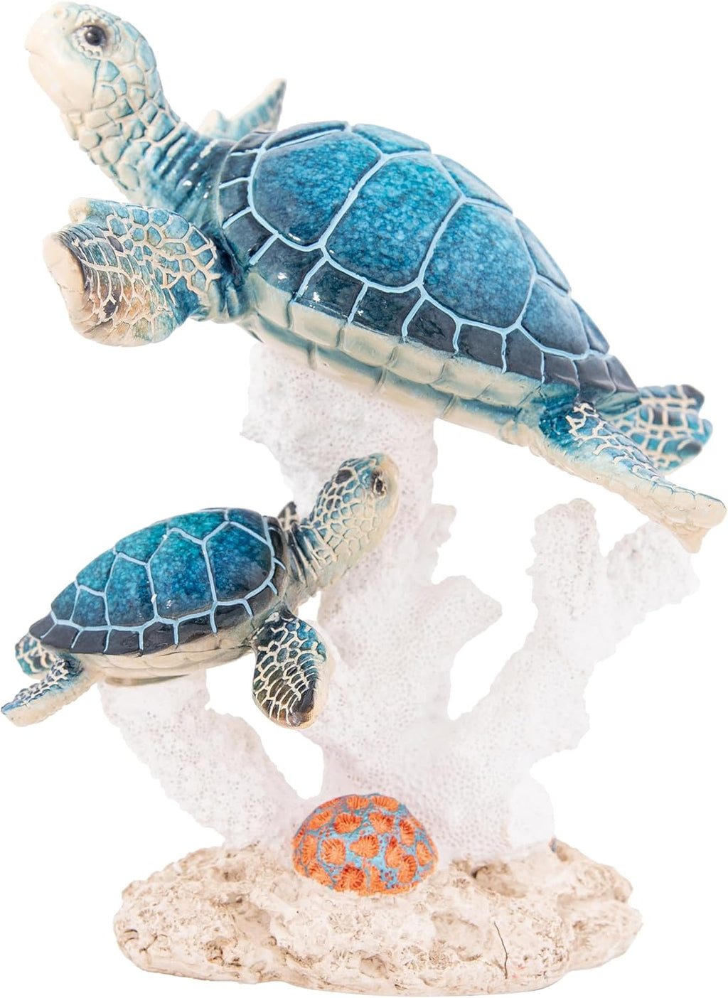 Sea Turtle Decor Figurine Blue Turtles Swimming on Coral Reef Base Beach House Coastal Decor