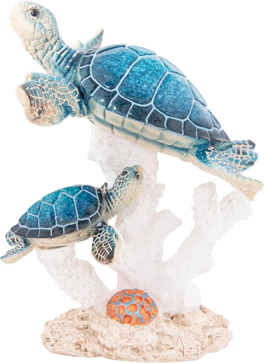 Sea Turtle Decor Figurine Blue Turtles Swimming on Coral Reef Base Beach House Coastal Decor