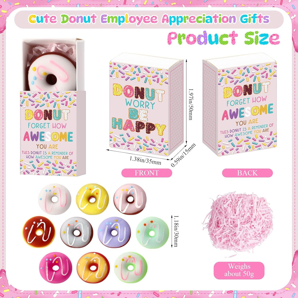 Wettarn 50 Sets Appreciation Donut Gifts Cute Stress Balls with Support Gift Boxes Inspirational Party Favors for Employee Coworker Friends Office Positive Stress Relief Toys