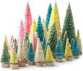 LOVEINUSA 40PCS Colorful Mini Christmas Trees, Snow Frosted Sisal Trees Colored Bottle Brush Xmas Trees with Wooden Base for Xmas Winter Home Table Decoration