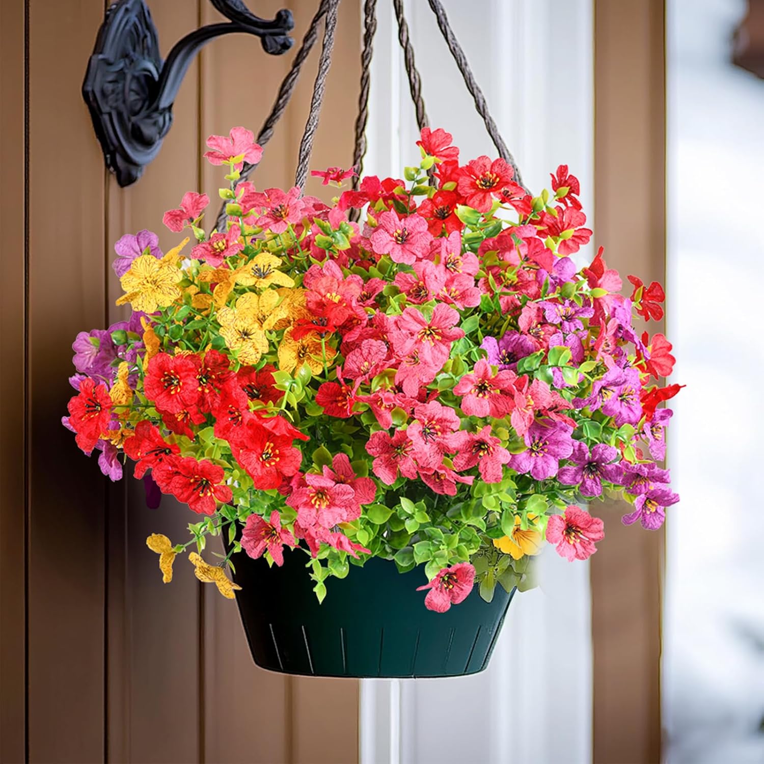 12 Bundles Artificial Flowers Faux Plants Flowers for Outdoor Spring Summer Decoration UV Resistant Artificial Plastic Plants Silk Flowers for Home Planter Porch Window Box Yard