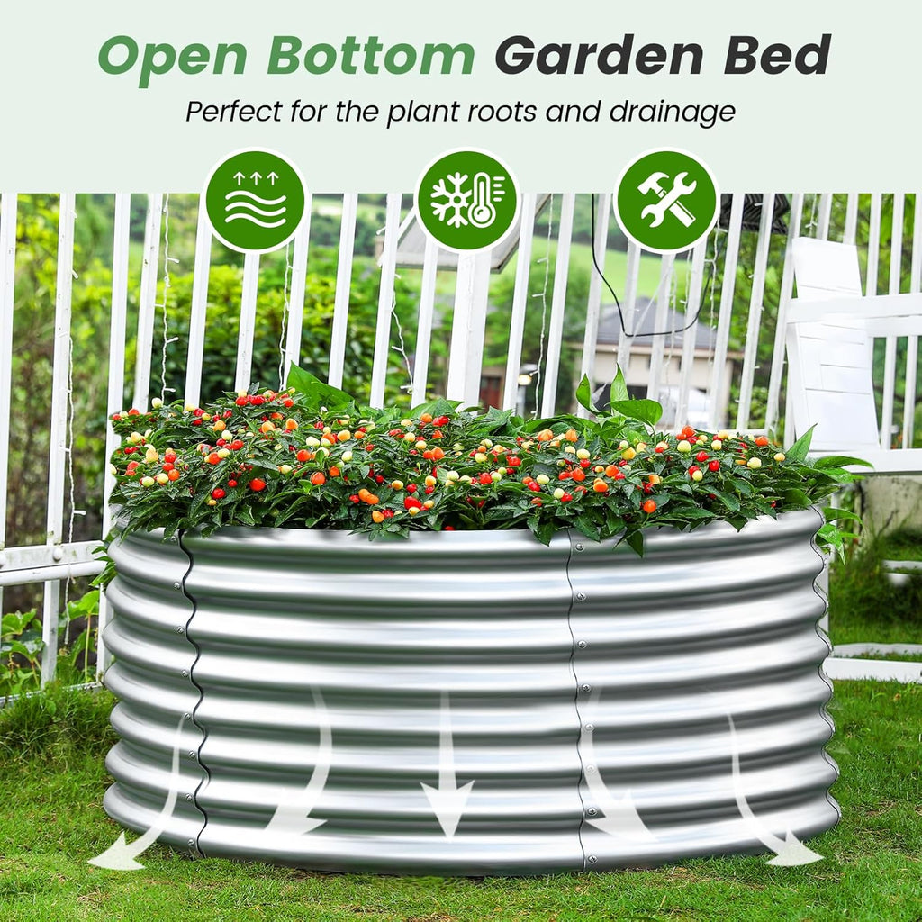 Land Guard 3×3×2ft Galvanized Raised Garden Bed Kit, Round Galvanized Planter Raised Garden Boxes Outdoor, Large Metal Raised Garden Beds for Vegetables, Silver