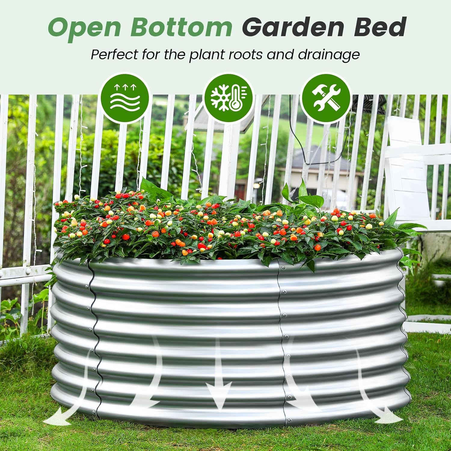Land Guard 4×4×2ft Galvanized Raised Garden Bed Kit 2Pcs, Planter Raised Garden Beds Outdoor, Round Clearance Raised Garden Beds for Gardening Vegetables (Silver)