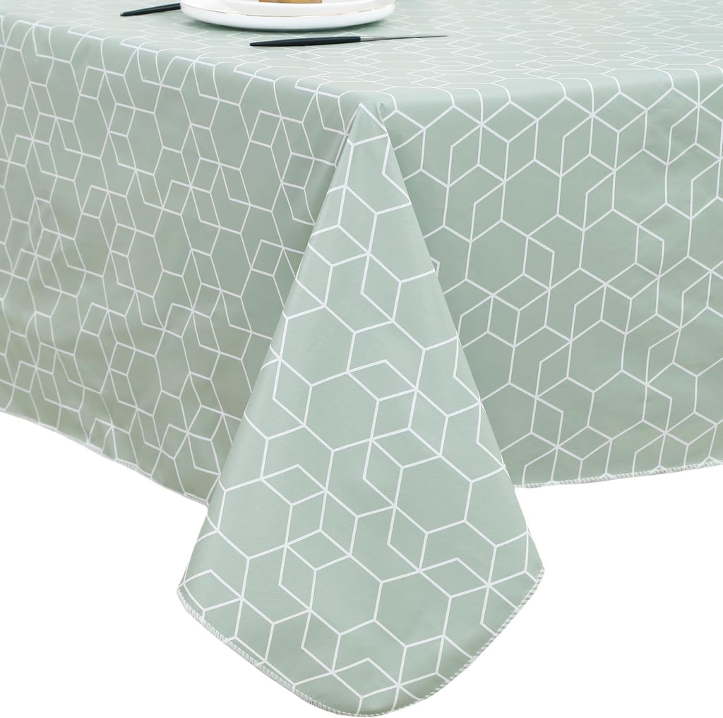 Heavy Duty Vinyl Tablecloth with Flannel Backing Waterproof Oil-Proof Plastic Table Cloth Stain-Resistant Wipeable Rectangle or Square Table Cover for Indoor and Outdoor (Green Grid，60x102 Inch)