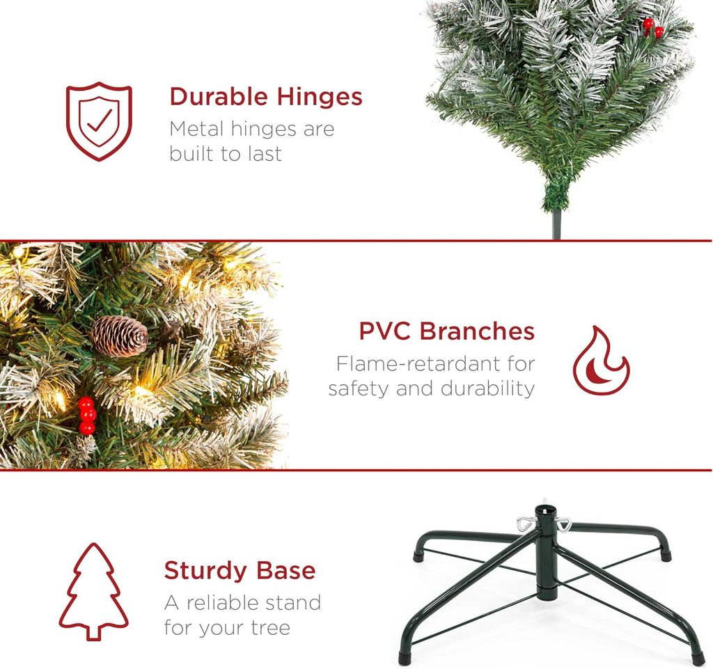 Best Choice Products Christmas Tree Pre-Lit, Pre-Decorated Artificial 12ft Frosted Pine Holiday Decoration w/Frosted Tips, Pine Cones, Berries