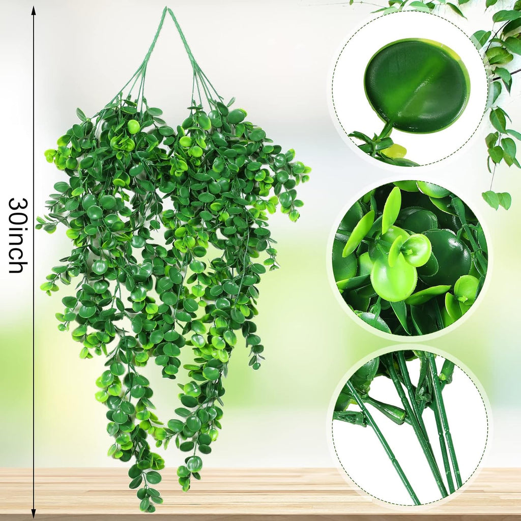 Hoteam 12 Pcs Artificial Hanging Plants 32 Inch Fake Ivy Vines with Fake Leaves Patio Artificial Plants Greenery for Living Room Indoor Outdoor Wall, No Basket (Eucalyptus)
