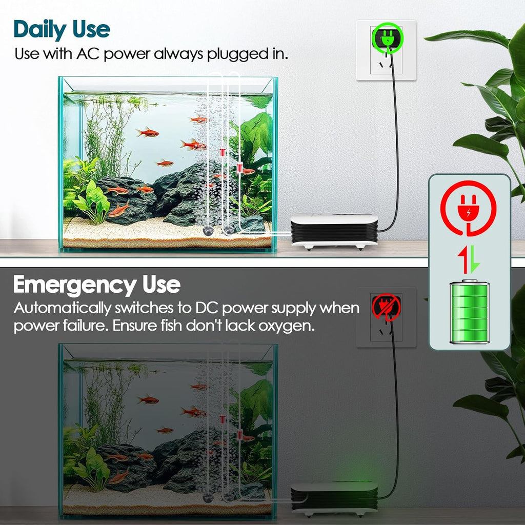 hygger Battery Powered Aquarium Air Pump, USB Rechargeable Aerator for Bait Bucket, Quiet Adjustable Flow Fish Tank Bubbler, Portable Fish Oxygen Air Pump for Outdoor Fishing, Power Outages, Emergency