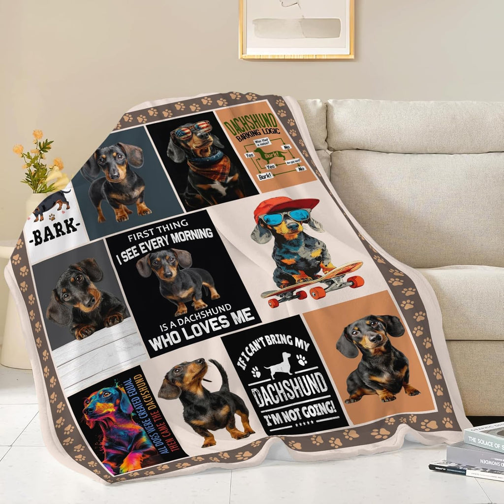 Dachshund Throw Blanket Weiner Dog Dachshund Puppy Stuff Gifts for Dog Lover Kids Girls Boys Adults Women Men Soft Cozy Warm Plush Fluffy Fuzzy Fleece Blanket Decor 40''X50''