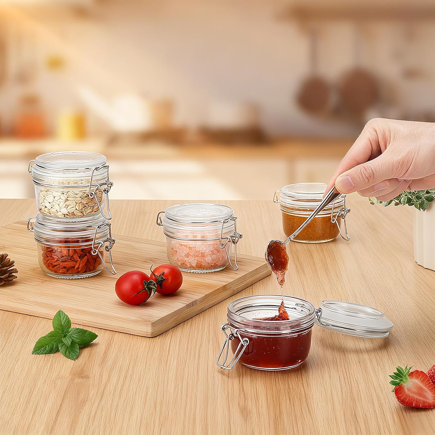 6 Pack Spice Jars, 4 oz Glass Containers with Airtight Lids, Small Herb Jars with Labels for Kitchen Storage