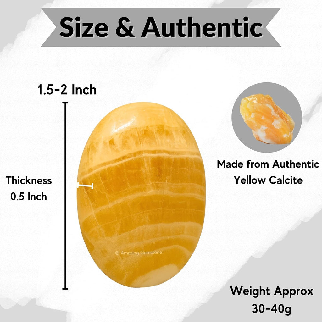 Yellow Calcite Crystals and Healing Stones - Large Palm Stone Crystals Piedra - Crystal for Good Luck, Positive Energy, Meditation - Unique Stocking Stuffers and Birthday Gifts for Women, Men