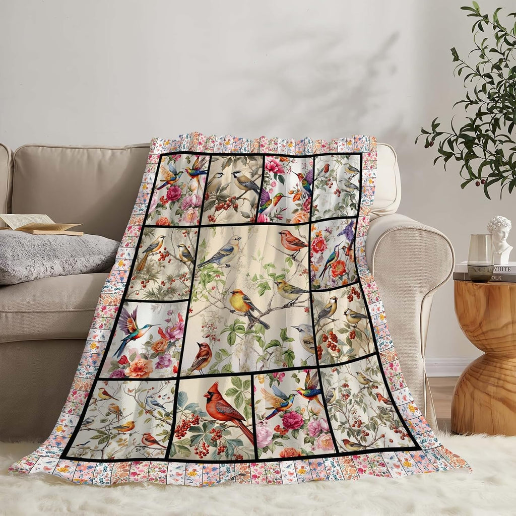 Bird Blanket Cardinal Hummingbird Sparrow Bird Throw Blanket Gifts for Women Men Boys Girls Kids Adults Super Soft Cozy Plush Fluffy Fuzzy Fleece Blanket Home Decor 60''X80''