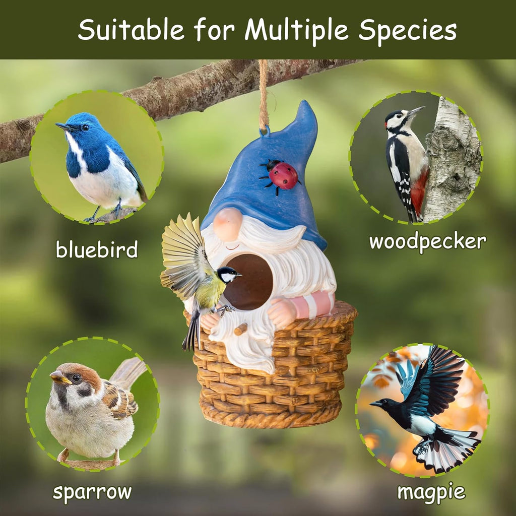 Topadorn Bird House Resin Decoratvie Birdhouse, Hanging Resin Garden Bird House Decoratvie Birdhouse, Blue