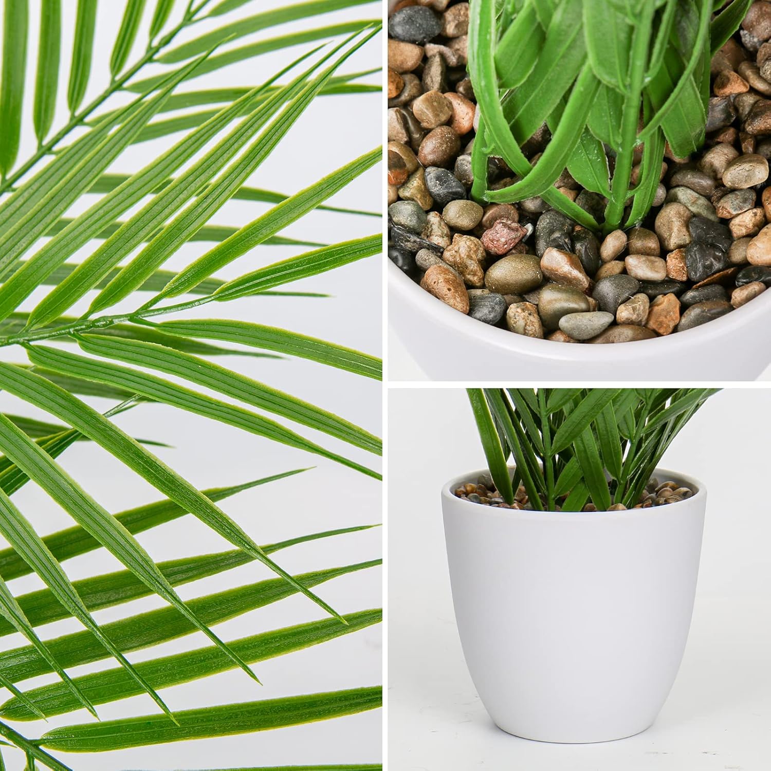 Briful Fake Plant 15’’ Artificial Palm Plant in White Pot Real Touch Faux Tropical Palm Tree Houseplant for Home Indoor Living Room Tabletop Balcony Decorations