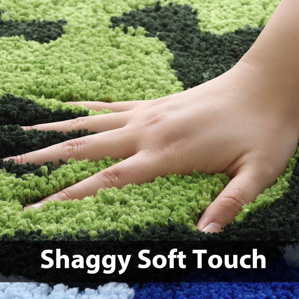 Aesthetic 3D Moss Rug, Super Absorbent Non-Slip Microfiber Grass Mat for Playroom, Irregular Shaped Green Carpet for Forest Bath Mat, Circle Cute Tufted Area Rug Trendy Rugs for Bedroom 31x20 in