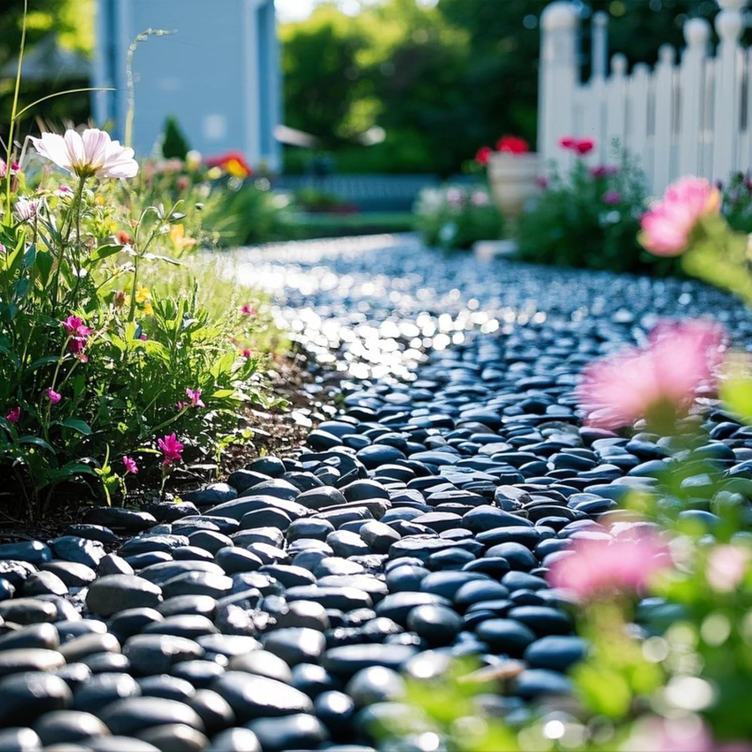 Large River Rocks for Landscaping, 40lbs Aquarium Rocks, 3-4 Inch Black Pebbles for Indoor Plants, Natural Stones for Garden Paving Plant Rocks Crafting Walkways