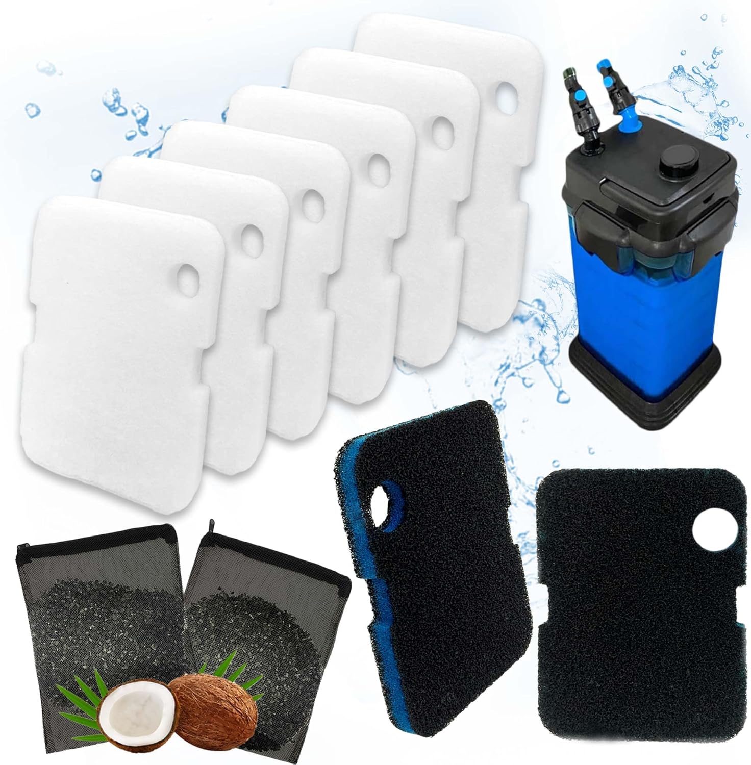 10Pcs Replacement Filter Kit for Cascade 700/1000 CCF2UL/CCF3UL Aquarium Floss Media, 2 Upgraded Carbon-Coarse-Activated Carbon Filter Pads, 6 White Floss, 2 Activated Carbon Bags