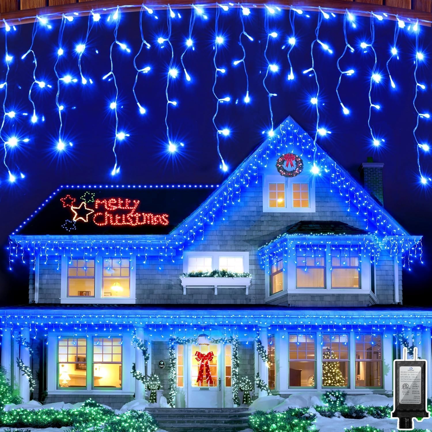 164FT 1620 LED Outdoor Christmas Lights - 360 Ice Drops, 12 Pro Modes with Timer Memory & Brightness, Waterproof Hanging Ice String Light for Holiday Wedding Garden Fence House Decor (Blue)