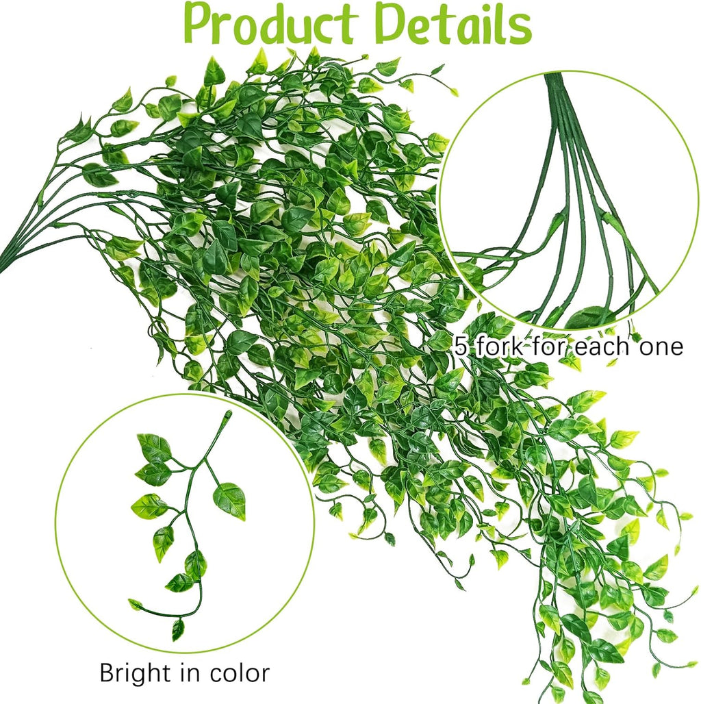 Hamiledyi Reptile Plants Tank Habitat Decorations Fake Hanging Vines 5 Pcs Artificial Leaves Habitat Decorations with Suction Cup for Bearded Dragon, Leopard Gecko, Lizard, Chameleon, Snake (Green)
