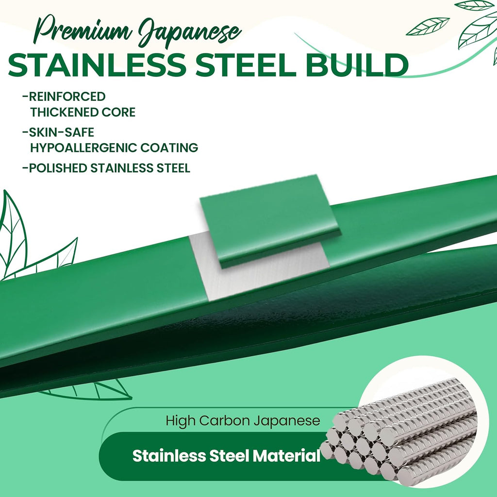 Professional Slant Tip Eyebrow Tweezers for Women & Men – Precision Hair Removal Tool – Stainless Steel Tweezers for Eyebrow Shaping, Facial Hair, Ingrown Hair & Splinter Removal (Jade Green)