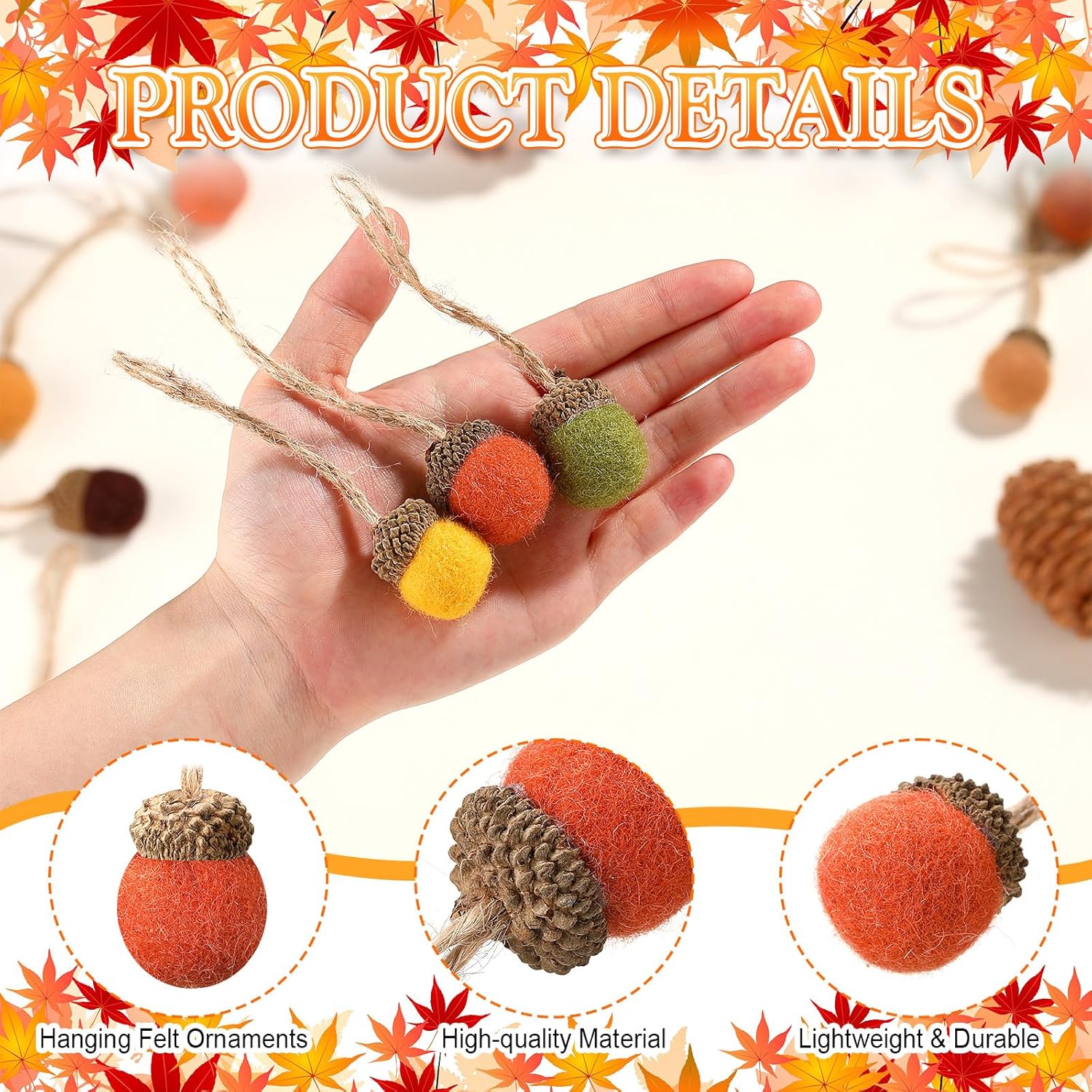 Tatuo 30 Pcs Christmas Felt Acorn Ornaments Colorful Wool Felt Acorn Pom Balls Mini Wool Acorns Bulk for DIY Xmas Crafts Christmas Tree Hanging Ornaments Party Favors Home Indoor Decor(Retro Colors)