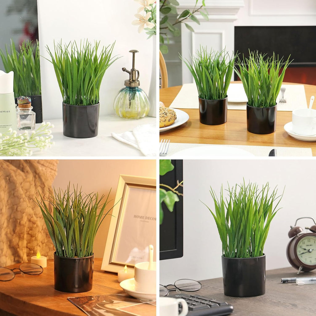 Fake Plants Indoors Potted Wheat Grass Faxu Plants for Desk Table Shelf Decor, Artificial Plants Greenery Indoor for Bathroom Office Kitchen Living Room Farmhouse Home Decoration