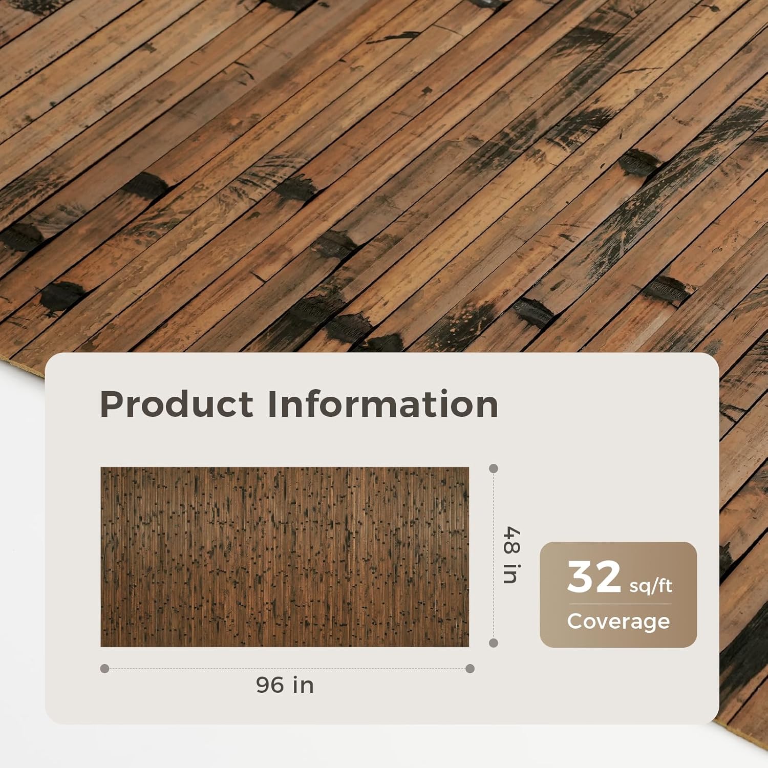 OUZUGIE 1 Pack 96x48 Inch Natural Bamboo Wall Panel – Brown Burned Pole Wrap Paneling for Walls, Ceilings, Cabinets, Furniture – Ideal for Bedroom, Living Room & Office DIY Decor