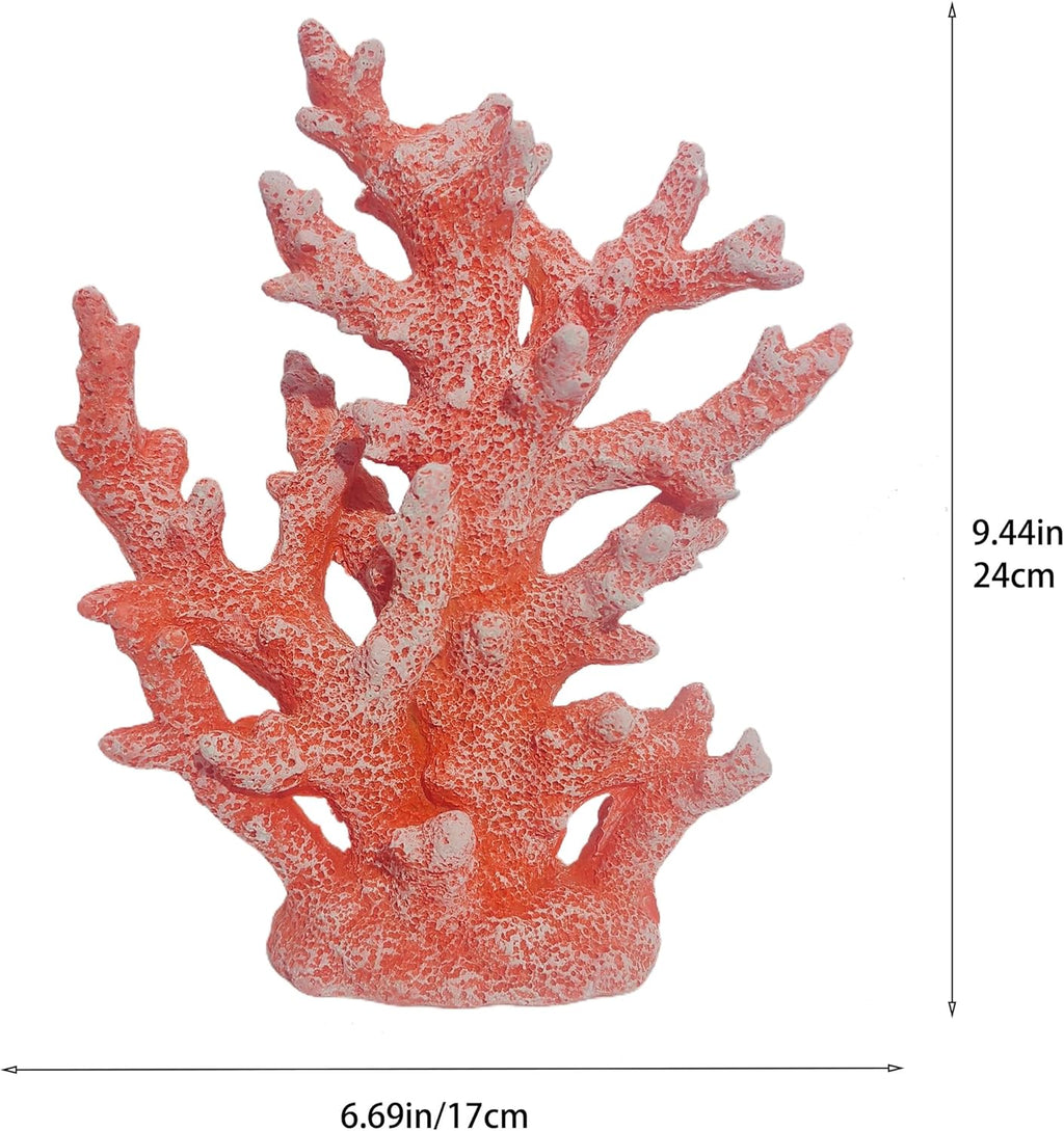 Beach Coastal Decor Coral Reef Home Decor Statue Sculpture Home,Desk,Bathroom,Desktop Shelf Statue,Marine Themed Gifts (Red Orange Coral)
